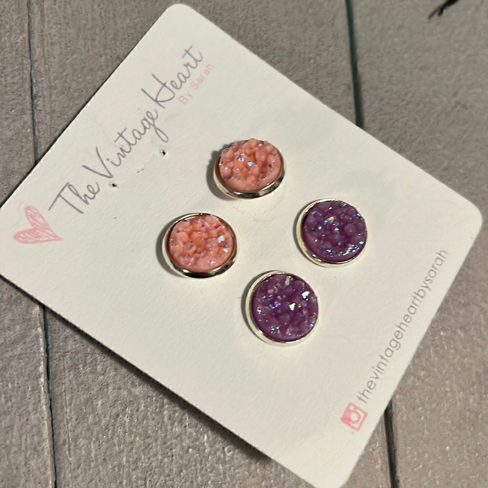 New Peach + Lavender Druzy Stud Earrings